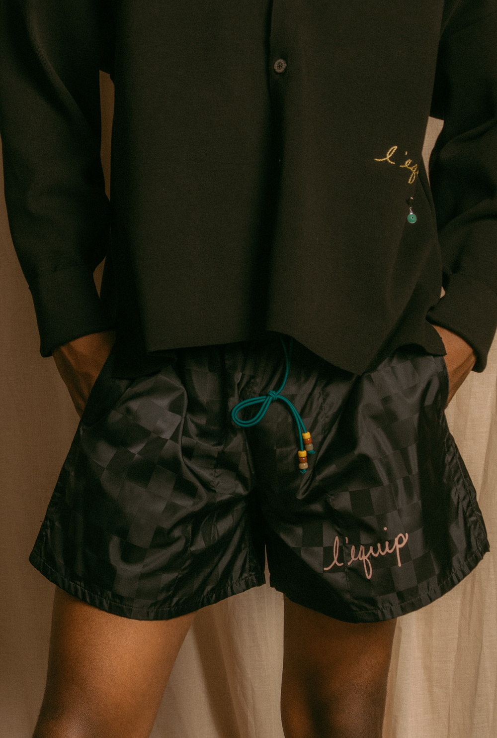 SWIM TRUNKS BLACK CHECK
