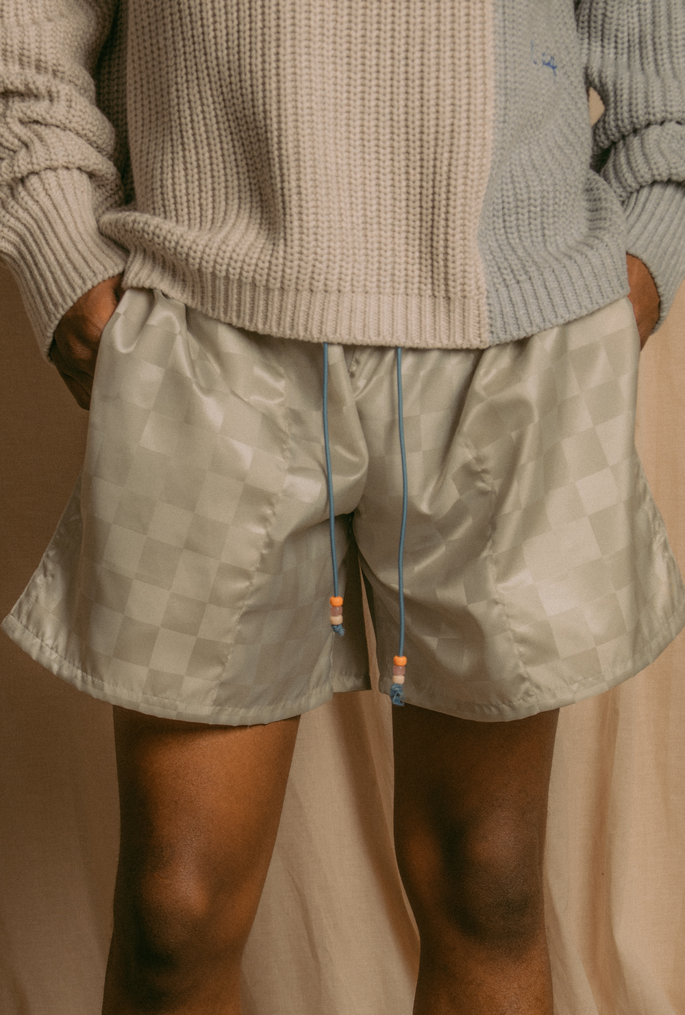 SWIM TRUNKS SILVER CHECK
